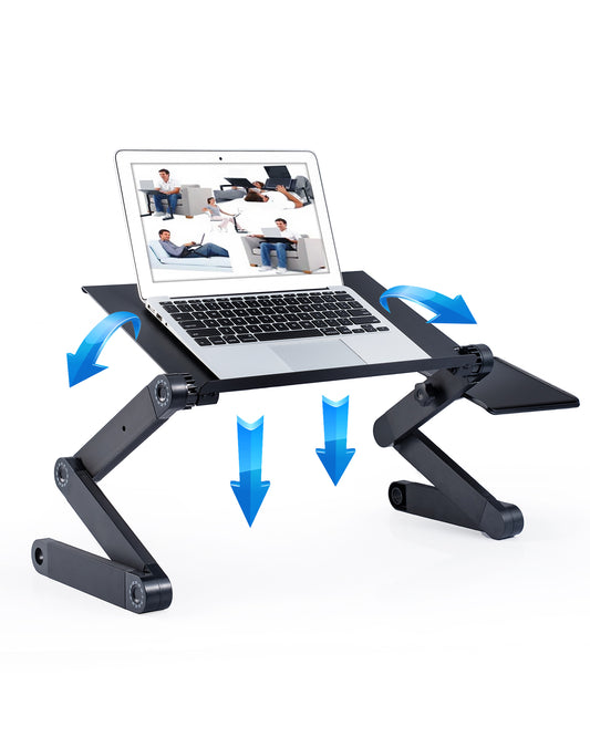 Adjustable Laptop Stand, RAINBEAN Laptop Desk with 2 CPU Cooling USB Fans for Bed Aluminum Lap Workstation Desk with Mouse Pad