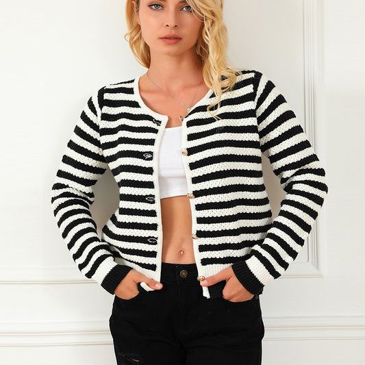 Women's Contrasting Striped Cardigan Sweater