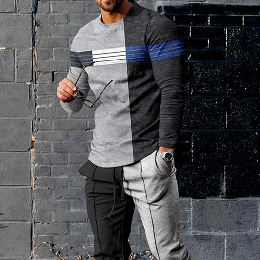 European And American Multi-color Men's Long Sleeve Casual Sports Suit