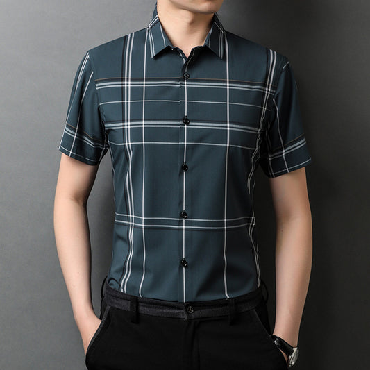 Short Sleeve Plaid Shirt Trendy Thin Young And Middle-aged Half Sleeve Lining