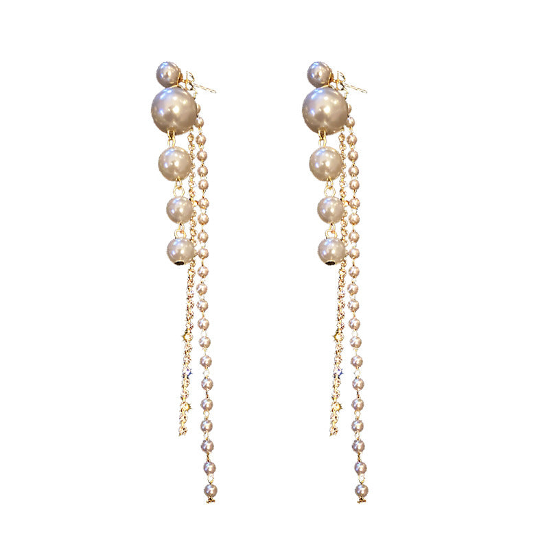 Temperament Pearl Tassel Long Earrings With 925 Silver Needle Fashion Luxury Personalized Earrings For Women