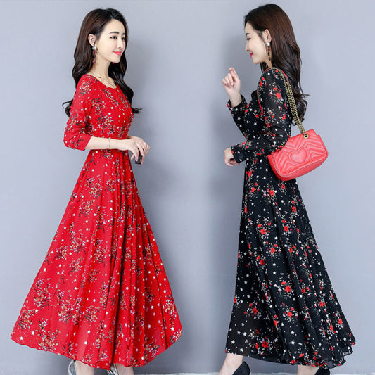 Women's Fashion Elegant Loose Slimming Floral Dress