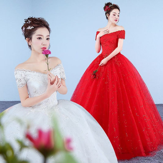 Off-shoulder Wedding Dress Korean Slim Fit