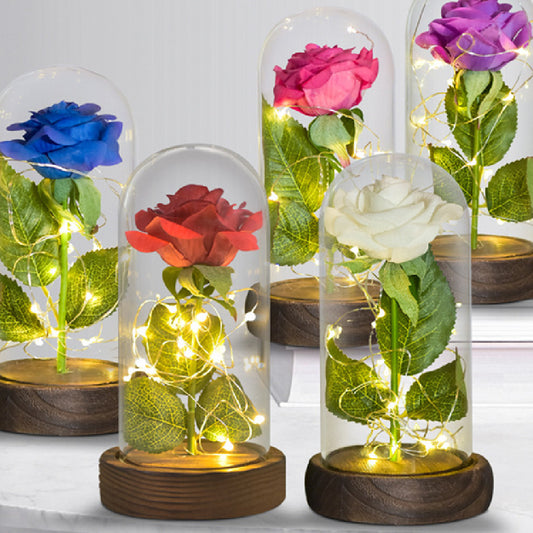 520 Valentine's Day Gift Eternal Life Emulational Rose Flower Glass Cover DIY