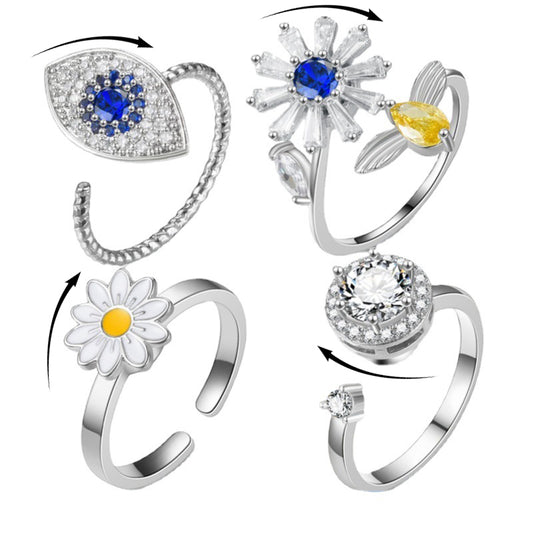 Turnable Rings Eyes Flowers Rings For Women Fidget Spinner Ring Jewelry