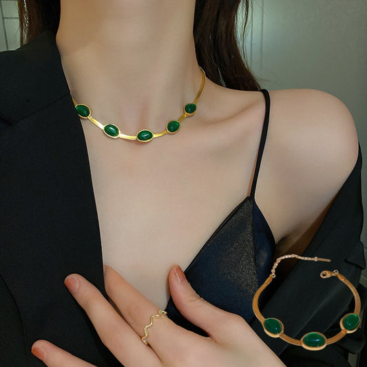 Fashion Jewelry Green Stone Crytal Snake Chain Multilayer Necklace For Women Pendant Boho Fashion Jewelry Gift