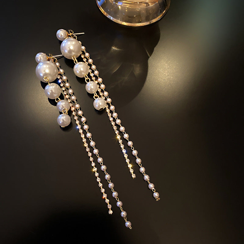 Temperament Pearl Tassel Long Earrings With 925 Silver Needle Fashion Luxury Personalized Earrings For Women