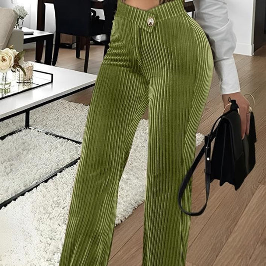 Fashion Gold Velvet Striped Casual Women's Pants